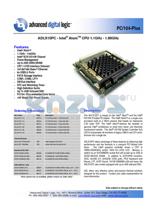 ADLS15PC-162 datasheet - PC104/Plus Atom