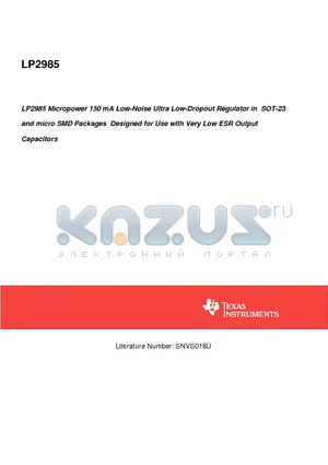 LP2985AIM5-2.5 datasheet - Micropower 150 mA Low-Noise Ultra Low-Dropout Regulator in SOT-23 and micro SMD Packages Designed for Use with Very Low ESR Output Capacitors