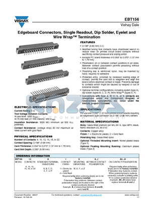 EBT15612A1WAA9 datasheet - Edgeboard Connectors, Single Readout, Dip Solder, Eyelet and Wire Wrap Termination