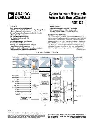 ADM1024 datasheet - System Hardware Monitor with Remote Diode Thermal Sensing