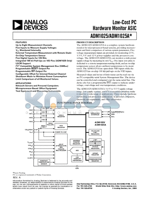 ADM1025AARQ datasheet - Low-Cost PC Hardware Monitor ASIC