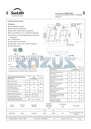 DVG14A2 datasheet - 14.22mm (0.56) DUAL DIGIT NUMERIC DISPLAY