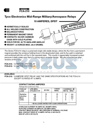 FCA-210-AW3 datasheet - 10 AMPERES, DPDT