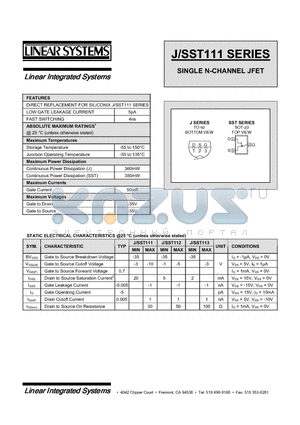 J/SST111 datasheet - SINGLE N-CHANNEL JFET