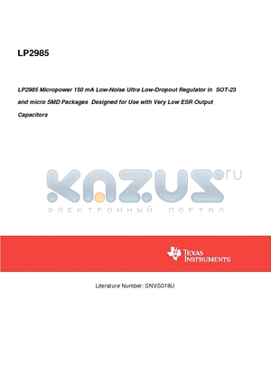 LP2985IM5-2.5 datasheet - Micropower 150 mA Low-Noise Ultra Low-Dropout Regulator in SOT-23 and micro SMD Packages Designed for Use with Very Low ESR Output Capacitors