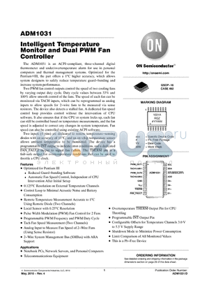 ADM1031 datasheet - Intelligent Temperature Monitor and Dual PWM Fan Controller