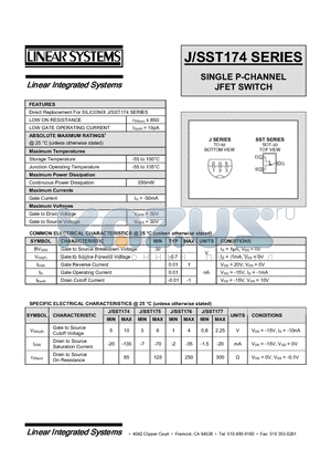 J/SST177 datasheet - SINGLE P-CHANNEL JFET SWITCH