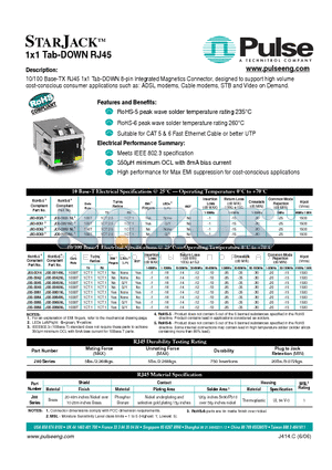 J00-0061NL datasheet - 1x1 Tab-DOWN RJ45