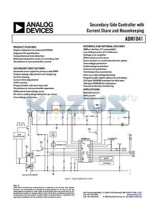 ADM1041 datasheet - Secondary-Side Controller with Current Share and Housekeeping