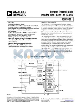 ADM1028 datasheet - Remote Thermal Diode Monitor with Linear Fan Control