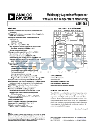 ADM1063ASU-REEL7 datasheet - Multisupply Supervisor/Sequencer with ADC and Temperature Monitoring