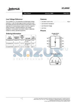ICL8069DCBA datasheet - Low Voltage Reference