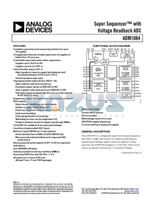 ADM1064ASU datasheet - Super Sequencer with Voltage Readback ADC