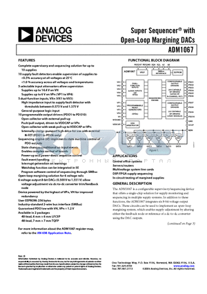 ADM1067ASUZ1 datasheet - Super Sequencer with Open-Loop Margining DACs