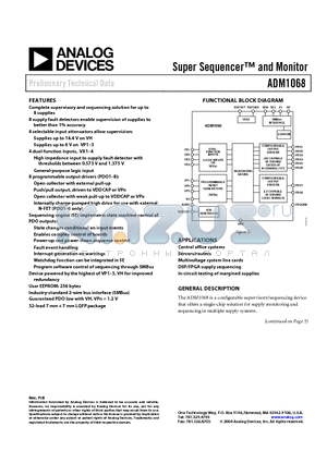 ADM1068 datasheet - Super Sequencer and Monitor