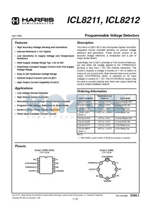 ICL8211 datasheet - Programmable Voltage Detectors