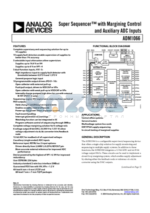 ADM1066ASU-U3 datasheet - Multisupply Supervisor/Sequencer with Margining Control and Auxiliary ADC Inputs