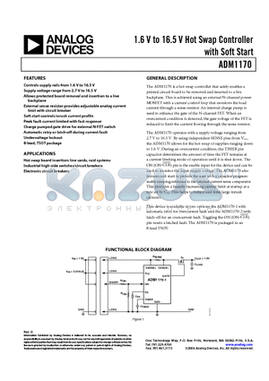 ADM1170-1AUJZ-RL7 datasheet - 1.6 V to 16.5 V Hot Swap Controller with Soft Start