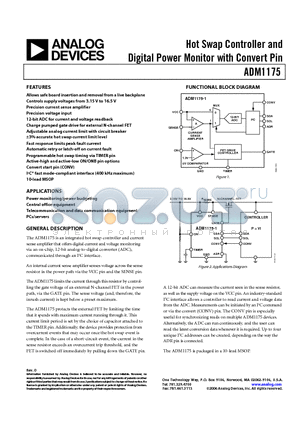 ADM1175-1ARMZ-R7 datasheet - Hot Swap Controller and Digital Power Monitor with Convert Pin