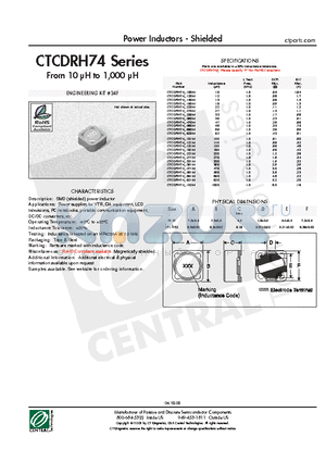 CTCDRH74-100M datasheet - Power Inductors - Shielded