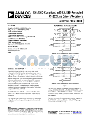 ADM1181AARW datasheet - EMI/EMC-Compliant, -15 kV, ESD-Protected RS-232 Line Drivers/Receivers