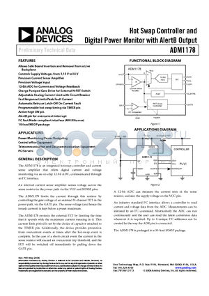 ADM1178 datasheet - Hot Swap Controller and Digital Power Monitor with AlertB Output