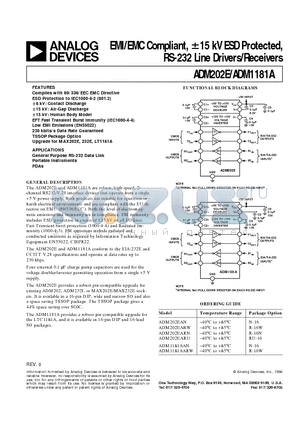 ADM1181AAN datasheet - EMI/EMC Compliant, -15 kV ESD Protected, RS-232 Line Drivers/Receivers