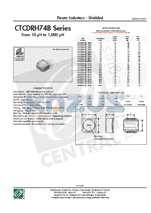 CTCDRH74B datasheet - Power Inductors - Shielded