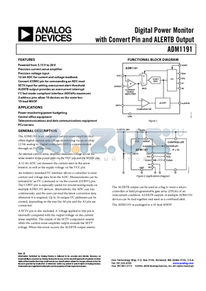 ADM1191_08 datasheet - Digital Power Monitor with Convert Pin and ALERTB Output