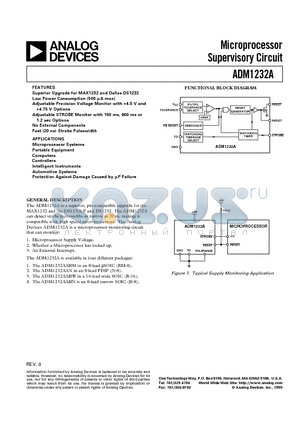 ADM1232A datasheet - Microprocessor Supervisory Circuit