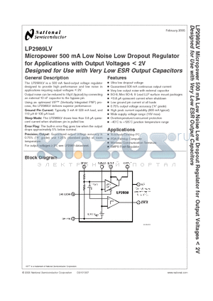 LP2989AILD-1.8 datasheet - Micropower 500 mA Low Noise Low Dropout Regulator for Applications with Output Voltages < 2V Designed for Use with Very Low ESR Output Capacitors