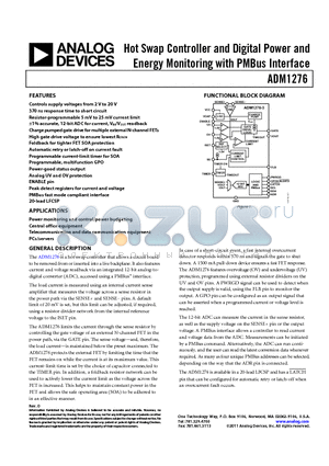 ADM1276-3ACPZ datasheet - Hot Swap Controller and Digital Power and Energy Monitoring with PMBus Interface