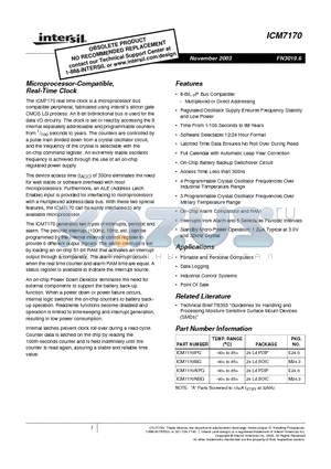 ICM7170AIPG datasheet - Microprocessor-Compatible, Real-Time^lock