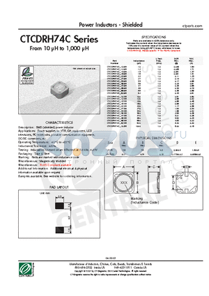 CTCDRH74C-120M datasheet - Power Inductors - Shielded