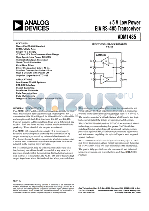 ADM1485AN datasheet - -5 V Low Power EIA RS-485 Transceiver