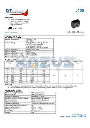 J1051C6VDC datasheet - CIT SWITCH