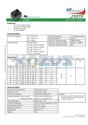 J107F1AS1512VDC datasheet - CIT SWITCH