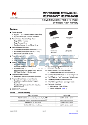 M29W640GB70NA6F datasheet - 64 Mbit (8Mb x8 or 4Mb x16, Page) 3V supply Flash memory
