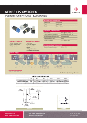 LP2S1BLKREDN datasheet - PUSHBUTTON SWITCHES - ILLUMINATED