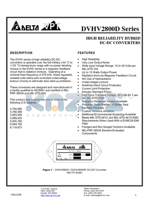 DVHV2815DR/H-XXX datasheet - HIGH RELIABILITY HYBRID DC-DC CONVERTERS