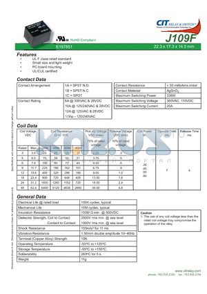 J109F1AS109VDC datasheet - CIT SWITCH