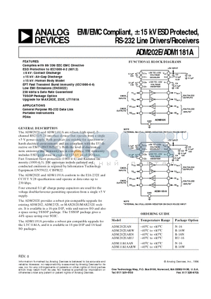 ADM202E datasheet - EMI/EMC Compliant, -15 kV ESD Protected, RS-232 Line Drivers/Receivers
