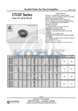 CTCDT-10605 datasheet - Toroidal Chokes for Class D Amplifiers