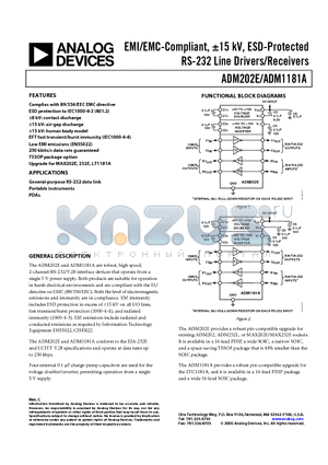 ADM202EARUZ-REEL7 datasheet - EMI/EMC-Compliant, -15 kV, ESD-Protected RS-232 Line Drivers/Receivers