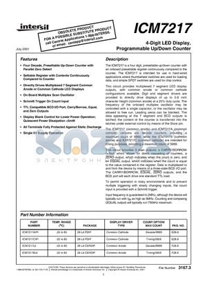 ICM7217AIPI datasheet - 4-Digit LED Display, Programmable Up/Down Counter