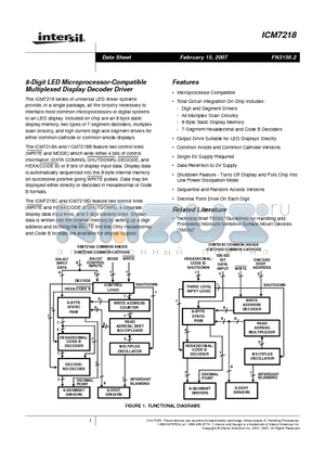 ICM7218BIJI datasheet - 8-Digit LED Microprocessor-Compatible Multiplexed Display Decoder Driver