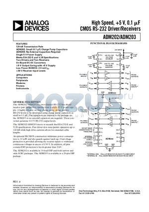 ADM202JN datasheet - High Speed, 5 V, 0.1 uF CMOS RS-232 Driver/Receivers