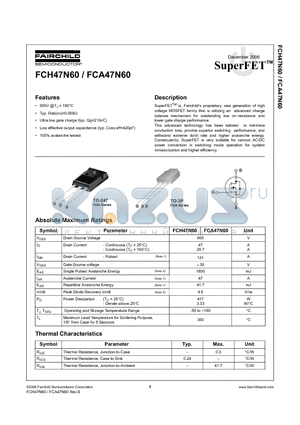 FCA47N60 datasheet - new generation of high voltage MOSFET