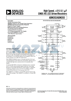 ADM202JRW datasheet - High Speed, 5 V, 0.1 uF CMOS RS-232 Driver/Receivers
