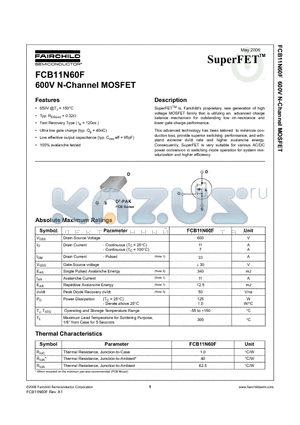 FCB11N60FTM datasheet - 600V N-Channel MOSFET